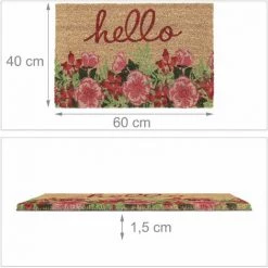 Relaxdays Paillasson En Fibres De Coco, Design Floral, Inscription, 40 X 60 Cm, Intérieur Et Extérieur, Multicolore -Tapis et paillasson Soldes 60616808 5