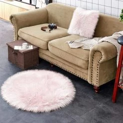EINEMGELD Tapis En Fausse Fourrure D'agneau Et Peau De Mouton | Carpette Moelleuse Pour Chambre à Coucher, Salon, Crèche | Jet De Divan De Décoration Chaise | Rose - 90 Cm - Rond -Tapis et paillasson Soldes 60671078 3