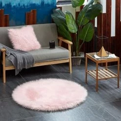 EINEMGELD Tapis En Fausse Fourrure D'agneau Et Peau De Mouton | Carpette Moelleuse Pour Chambre à Coucher, Salon, Crèche | Jet De Divan De Décoration Chaise | Rose - 90 Cm - Rond -Tapis et paillasson Soldes 60671078 4