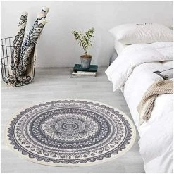 EINEMGELD Tapis Rond En Coton Tissé à La Main Lavable En Machine Tapis De Sol Tissé à La Main Avec Gland Pour La Maison Cuisine Salon Chambre Diamètre 120 Cm