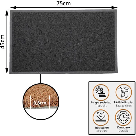 LUANCE Paillasson 45 X 75 Cm PVC - Gris Foncé 2 LUANCE Paillasson 45 X 75 Cm PVC - Gris Foncé – Image 2