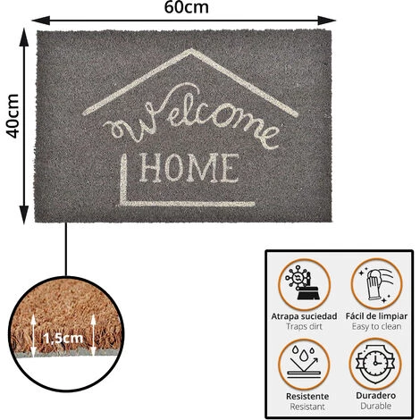 LUANCE Evideco Paillasson Imprimé En Fibres De Coco Gris 61 X 40,6 Cm 2 LUANCE Evideco Paillasson Imprimé En Fibres De Coco Gris 61 X 40,6 Cm – Image 2