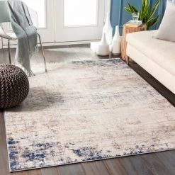 SURYA - Tapis De Couloir Et Salon - Abstrait Scandinave - ALIX - 80x220cm - Ivoire Et Bleu