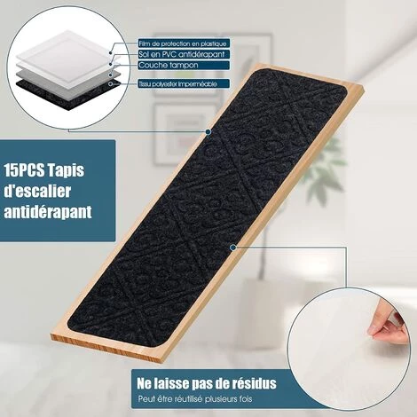COSTWAY Lot De 15 Marchettes D'Escalier Antidérapant 20 X 76 Cm/Tapis De Protection Autocollants, Sécurité Pour Enfants, Personnes Agées Et Animaux Domestiques Avec Adhésif Réutilisable (Gris) 3 COSTWAY Lot De 15 Marchettes D'Escalier Antidérapant 20 X 76 Cm/Tapis De Protection Autocollants, Sécurité Pour Enfants, Personnes Agées Et Animaux Domestiques Avec Adhésif Réutilisable (Gris) – Image 3