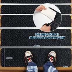 COSTWAY Lot De 15 Marchettes D'Escalier Antidérapant 20 X 76 Cm/Tapis De Protection Autocollants, Sécurité Pour Enfants, Personnes Agées Et Animaux Domestiques Avec Adhésif Réutilisable (Gris) 9 COSTWAY Lot De 15 Marchettes D'Escalier Antidérapant 20 X 76 Cm/Tapis De Protection Autocollants, Sécurité Pour Enfants, Personnes Agées Et Animaux Domestiques Avec Adhésif Réutilisable (Gris) -Tapis et paillasson Soldes 61220059 5