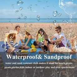 ZHUOXUAN Tapis De Plage, Couverture De Pique Nique 210 * 200cm Portable Imperméable Pliable Avec 4 Piquets Pour Plage, Camping, Pique-Nique, Voyage Ect Les Èvénements En Extérieur -Tapis et paillasson Soldes 61233707 4