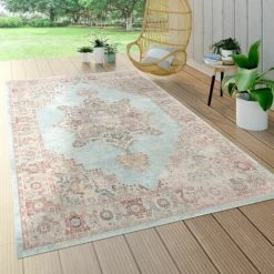 Paco Home Tapis Exterieur Terrasse Balcon Tapis Motif Marocain Ornements Mandala Turquoise 80x150 Cm