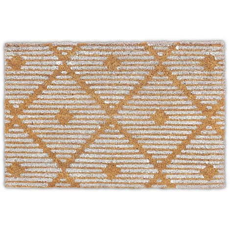 Relaxdays Paillasson Coco, Motif Géométrique, 60x40 Cm, Antidérapant, Résistant, Intérieur, Extérieur, Nature/blanc 1 Relaxdays Paillasson Coco, Motif Géométrique, 60x40 Cm, Antidérapant, Résistant, Intérieur, Extérieur, Nature/blanc