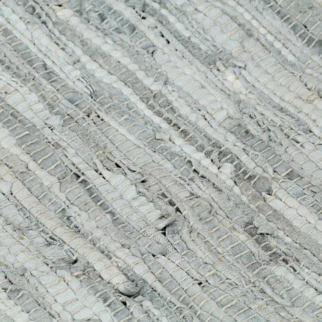 DENUOTOP Tapis Tapis Chindi Tisse A La Main Cuir 80x160 Cm Gris Clair Et Brun 2 DENUOTOP Tapis Tapis Chindi Tisse A La Main Cuir 80x160 Cm Gris Clair Et Brun – Image 2