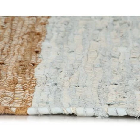 DENUOTOP Tapis Tapis Chindi Tisse A La Main Cuir 80x160 Cm Gris Clair Et Brun 3 DENUOTOP Tapis Tapis Chindi Tisse A La Main Cuir 80x160 Cm Gris Clair Et Brun – Image 3