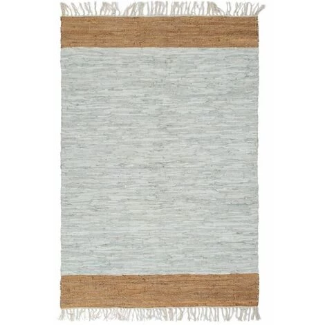 DENUOTOP Tapis Tapis Chindi Tisse A La Main Cuir 80x160 Cm Gris Clair Et Brun 5 DENUOTOP Tapis Tapis Chindi Tisse A La Main Cuir 80x160 Cm Gris Clair Et Brun – Image 5