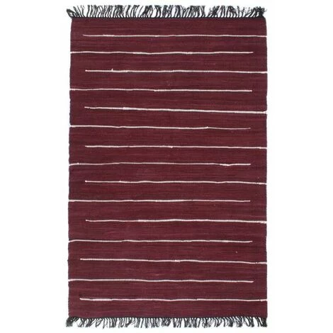 DENUOTOP Tapis Tapis Chindi Coton Tisse A La Main 80 X 160 Cm Bordeaux 5 DENUOTOP Tapis Tapis Chindi Coton Tisse A La Main 80 X 160 Cm Bordeaux – Image 5