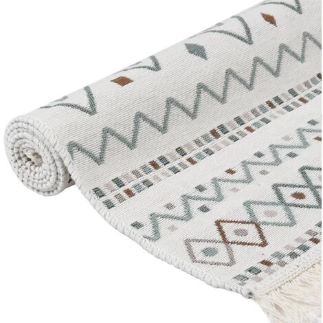 FIMEI Tapis Beige Et Bleu 80x150 Cm Coton 5 FIMEI Tapis Beige Et Bleu 80x150 Cm Coton – Image 5