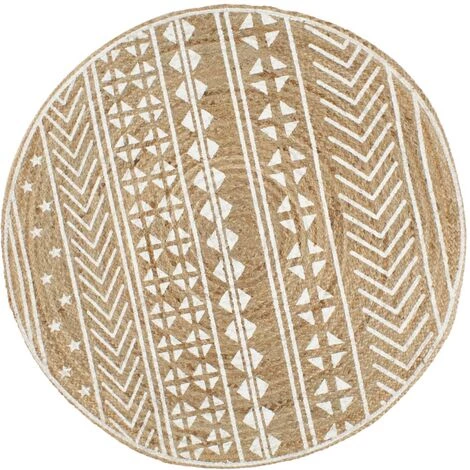 FIMEI Tapis Fait à La Main Jute Avec Imprimé Blanc 90 Cm 1 FIMEI Tapis Fait à La Main Jute Avec Imprimé Blanc 90 Cm
