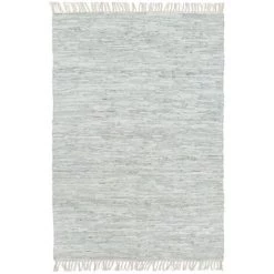 FIMEI Tapis Chindi Tissé à La Main Cuir 80 X 160 Cm Gris Clair