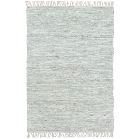 FIMEI Tapis Chindi Tissé à La Main Cuir 80 X 160 Cm Gris Clair 1 FIMEI Tapis Chindi Tissé à La Main Cuir 80 X 160 Cm Gris Clair