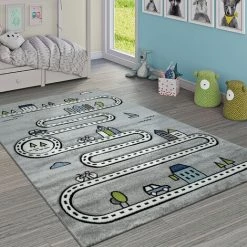 Paco Home Tapis Enfant Chambre Enfant Moderne Tapis Apprentissage Rue Voiture Maison Gris 133 Cm Carré