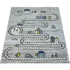Paco Home Tapis Enfant Chambre Enfant Moderne Tapis Apprentissage Rue Voiture Maison Gris 133 Cm Carré -Tapis et paillasson Soldes 61506040 5