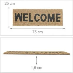 Relaxdays Paillasson Coco, Inscription Welcome, Tapis D’entrée, Intérieur Extérieur, Antidérapant, 75x25 cm, Nature/noir -Tapis et paillasson Soldes 62279307 5