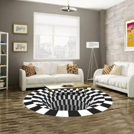 SINCèREETALI 3D Noir Et Blanc Stéréo Vision Illusion Tourbillon Tapis Rond Diamètre 40cm (JG-05) 2 SINCèREETALI 3D Noir Et Blanc Stéréo Vision Illusion Tourbillon Tapis Rond Diamètre 40cm (JG-05) – Image 2