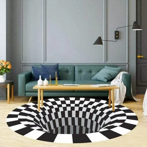 SINCèREETALI 3D Noir Et Blanc Stéréo Vision Illusion Tourbillon Tapis Rond Diamètre 40cm (JG-05) 4 SINCèREETALI 3D Noir Et Blanc Stéréo Vision Illusion Tourbillon Tapis Rond Diamètre 40cm (JG-05) – Image 4