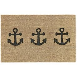 Relaxdays Paillasson En Fibres De Coco, 3 Ancres, Antidérapant, 60 X 40 Cm, Pour L'intérieur Et L'extérieur, Nature/noir