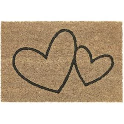Relaxdays Paillasson En Fibres De Coco, 2 Cœurs, Résistant Aux Intempéries, 60x40 Cm, Intérieur & Extérieur, Nature/noir