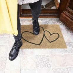 Relaxdays Paillasson En Fibres De Coco, 2 Cœurs, Résistant Aux Intempéries, 60x40 Cm, Intérieur & Extérieur, Nature/noir -Tapis et paillasson Soldes 63553872 4