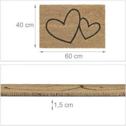 Relaxdays Paillasson En Fibres De Coco, 2 Cœurs, Résistant Aux Intempéries, 60x40 Cm, Intérieur & Extérieur, Nature/noir -Tapis et paillasson Soldes 63553872 5