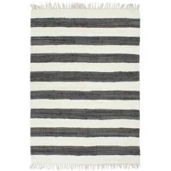 DENUOTOP Tapis Tapis Chindi Tisse A La Main Coton 120x170cm Anthracite / Blanc