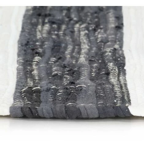 DENUOTOP Tapis Tapis Chindi Tisse A La Main Coton 120x170cm Anthracite / Blanc 4 DENUOTOP Tapis Tapis Chindi Tisse A La Main Coton 120x170cm Anthracite / Blanc – Image 4