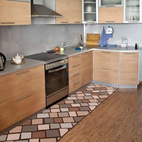 EMMEVI Tapis De Cuisine Antidérapant Moderne Polyvalent Chambre Couloir Effet Carrelage Marron - 50x115 Cm 3 EMMEVI Tapis De Cuisine Antidérapant Moderne Polyvalent Chambre Couloir Effet Carrelage Marron - 50x115 Cm – Image 3