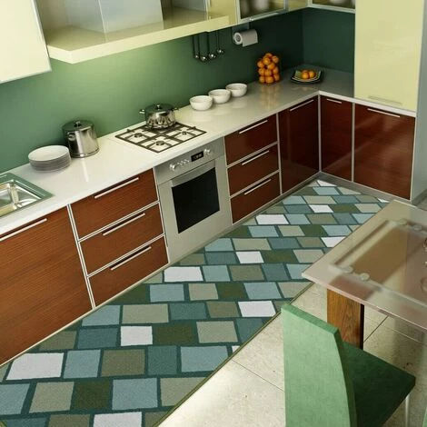 EMMEVI Tapis De Cuisine Moderne Antidérapant H57 Cm Effet Carreaux Personnalisés - Vert 3 EMMEVI Tapis De Cuisine Moderne Antidérapant H57 Cm Effet Carreaux Personnalisés - Vert – Image 3