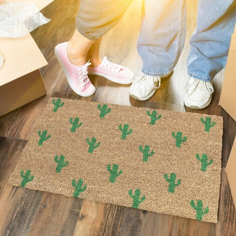 Relaxdays Paillasson Coco, Tapis D’entrée Motif Cactus, Antidérapant, Intérieur & Extérieur, 40x60 cm, Naturel/vert 4 Relaxdays Paillasson Coco, Tapis D’entrée Motif Cactus, Antidérapant, Intérieur & Extérieur, 40x60 cm, Naturel/vert – Image 4