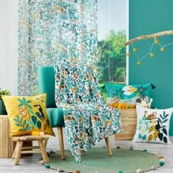 DOUCEUR D'INTÉRIEUR Tapis Rond Pompons 90 Cm Jute Polycoton Baloo - Bleu -Tapis et paillasson Soldes 63947790 4