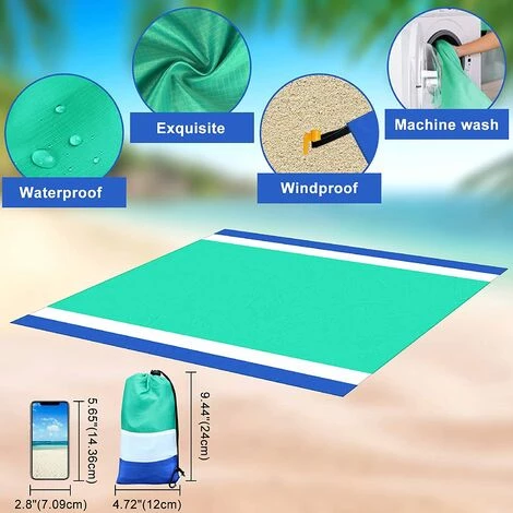 CARILLONSàVENT Tapis De Plage 200x210cm Serviette De Plage Anti Sable Matelas De Sol Impermeable Avec 4 Piquets, Tapis Couverture Pique Niques Pliable Plage Accessoire Panier Tapis De Jardin Exterieur 4-6 Personnes, Carivent 2 CARILLONSàVENT Tapis De Plage 200x210cm Serviette De Plage Anti Sable Matelas De Sol Impermeable Avec 4 Piquets, Tapis Couverture Pique Niques Pliable Plage Accessoire Panier Tapis De Jardin Exterieur 4-6 Personnes, Carivent – Image 2
