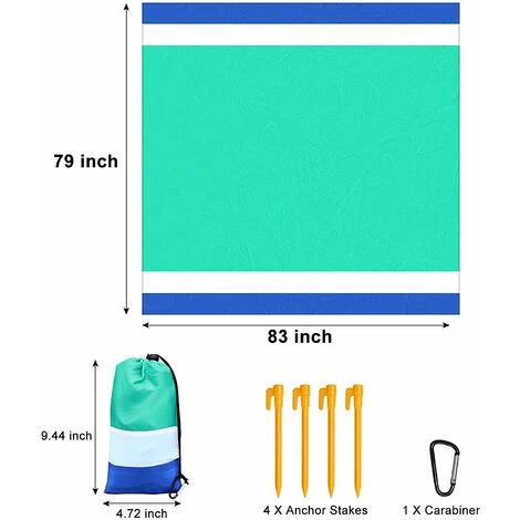 CARILLONSàVENT Tapis De Plage 200x210cm Serviette De Plage Anti Sable Matelas De Sol Impermeable Avec 4 Piquets, Tapis Couverture Pique Niques Pliable Plage Accessoire Panier Tapis De Jardin Exterieur 4-6 Personnes, Carivent 3 CARILLONSàVENT Tapis De Plage 200x210cm Serviette De Plage Anti Sable Matelas De Sol Impermeable Avec 4 Piquets, Tapis Couverture Pique Niques Pliable Plage Accessoire Panier Tapis De Jardin Exterieur 4-6 Personnes, Carivent – Image 3