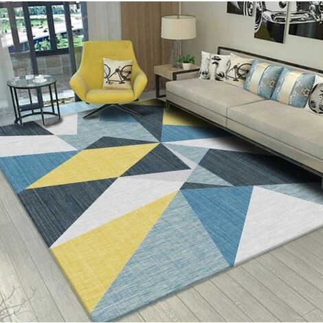 STOMO Tapis De Salon Traditionnel Milan Motif Moderne Géométrique Triangles Kaléidoscope Crème Bleu Jaune Tapis Antidérapant Chambre - 160 X 230 Cm 2 STOMO Tapis De Salon Traditionnel Milan Motif Moderne Géométrique Triangles Kaléidoscope Crème Bleu Jaune Tapis Antidérapant Chambre - 160 X 230 Cm – Image 2