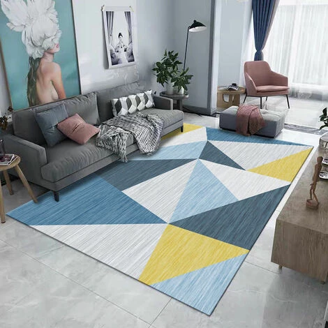 STOMO Tapis De Salon Traditionnel Milan Motif Moderne Géométrique Triangles Kaléidoscope Crème Bleu Jaune Tapis Antidérapant Chambre - 160 X 230 Cm 4 STOMO Tapis De Salon Traditionnel Milan Motif Moderne Géométrique Triangles Kaléidoscope Crème Bleu Jaune Tapis Antidérapant Chambre - 160 X 230 Cm – Image 4