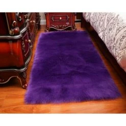 MONLY Tapis Moelleux En Fausse Fourrure Shaggy Peau De Mouton Petit Tapis Pour Chambre à Coucher Tapis Flou Pour Salon 2x3 Pi, Violet -Tapis et paillasson Soldes 64452788 4