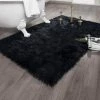 MONLY Tapis En Fausse Fourrure Pour Chambre à Coucher, Chevet, Salon, Maison, Tapis, Déco, Avec, 8 Pièces, Lavable, Tapis, Pince (2x3ft/60x90cm, Noir)