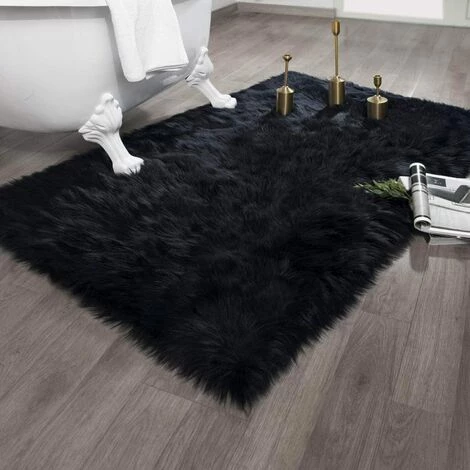 MONLY Tapis En Fausse Fourrure Pour Chambre à Coucher, Chevet, Salon, Maison, Tapis, Déco, Avec, 8 Pièces, Lavable, Tapis, Pince (2x3ft/60x90cm, Noir) 1 MONLY Tapis En Fausse Fourrure Pour Chambre à Coucher, Chevet, Salon, Maison, Tapis, Déco, Avec, 8 Pièces, Lavable, Tapis, Pince (2x3ft/60x90cm, Noir)