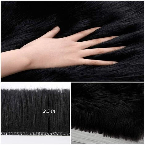 MONLY Tapis En Fausse Fourrure Pour Chambre à Coucher, Chevet, Salon, Maison, Tapis, Déco, Avec, 8 Pièces, Lavable, Tapis, Pince (2x3ft/60x90cm, Noir) 3 MONLY Tapis En Fausse Fourrure Pour Chambre à Coucher, Chevet, Salon, Maison, Tapis, Déco, Avec, 8 Pièces, Lavable, Tapis, Pince (2x3ft/60x90cm, Noir) – Image 3