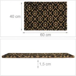 Relaxdays Paillasson Coco, 40x60 Cm, Ornements Floraux, Intérieur, Extérieur, Tapis De Porte Antidérapant, Nature/noir -Tapis et paillasson Soldes 64506681 5