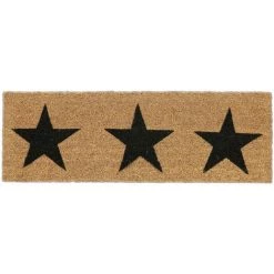 Relaxdays Paillasson Fibres Coco, épuré, étoiles, Antidérapant, Résistant, Intérieur Extérieur, 75x25 Cm, Nature/noir