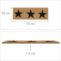 Relaxdays Paillasson Fibres Coco, épuré, étoiles, Antidérapant, Résistant, Intérieur Extérieur, 75x25 Cm, Nature/noir -Tapis et paillasson Soldes 64506707 5