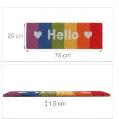 Relaxdays Paillasson Fibres Coco, Hello, Arc-en-ciel, Résistant à La Pluie, 75x25 Cm, Intérieur Extérieur, Mutilcolore -Tapis et paillasson Soldes 64506735 5
