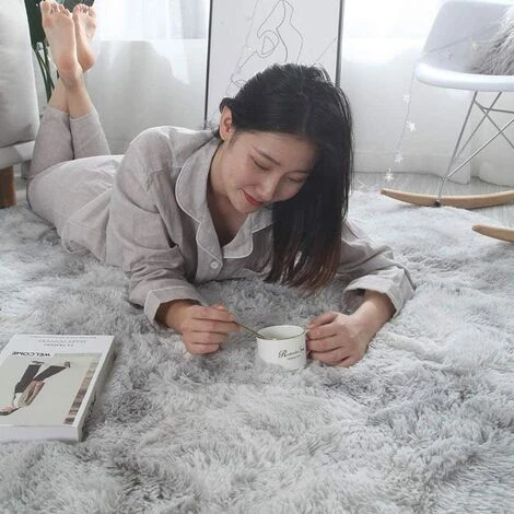 QERSTA Tapis Chambre Tapis Modernes De Salon Soft Tapis à Poils Longs Moelleux Tapis (Gris Blanc, 40*120cm) 2 QERSTA Tapis Chambre Tapis Modernes De Salon Soft Tapis à Poils Longs Moelleux Tapis (Gris Blanc, 40*120cm) – Image 2