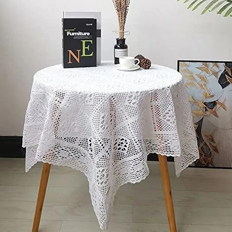 MINKUROW Nappes Blanches Vintage Carré Crochet Dentelle Napperons Nappes Nappe Toppers Mariage Maison Fête Décor, 60x60cm 1 MINKUROW Nappes Blanches Vintage Carré Crochet Dentelle Napperons Nappes Nappe Toppers Mariage Maison Fête Décor, 60x60cm
