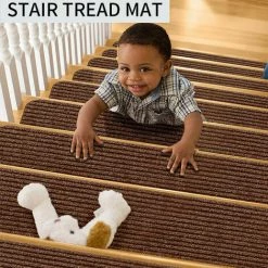 Dontodent Lot De 15 Marchettes D'escalier, 20 X 76 Cm Tapis De Sécurité Antidérapant Tapis D'intérieur Antidérapant Pour Enfants, Aînés Et Animaux De Compagnie Avec Adhésif Réutilisable, Marron